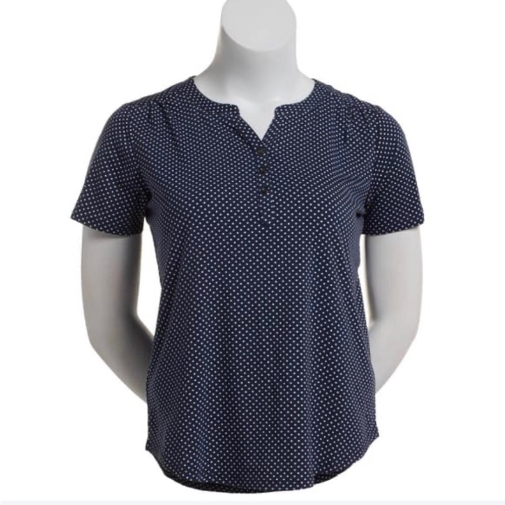 Women’s Black & White Polka Dot Short Sleeve Blouse Shirt NWT